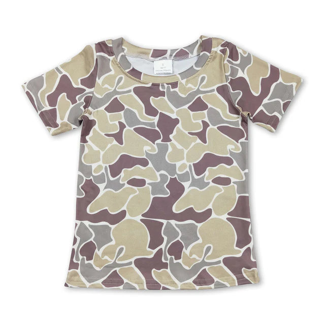 RTS NO MOQ Sibling Baby Boys Short Sleeve Southern Light Grey Camo T-shirts Top