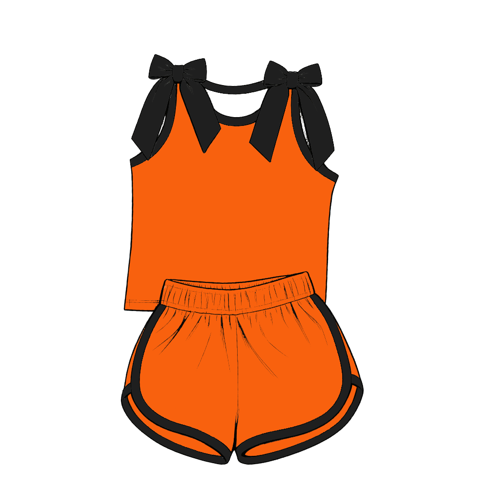 custom moq 5 mix size XY070201 Baby Girls Solid Color Bow Sleeveless Tank Top And Elastic Waist Shorts Set