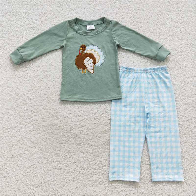 RTS NO MOQ(In Stock) BLP0214 Embroidered Turkey Long Sleeve Pants Set