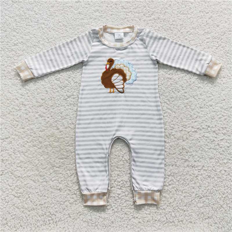 RTS NO MOQ(In Stock ) LR0429 Embroidered turkey long-sleeved jumpsuit