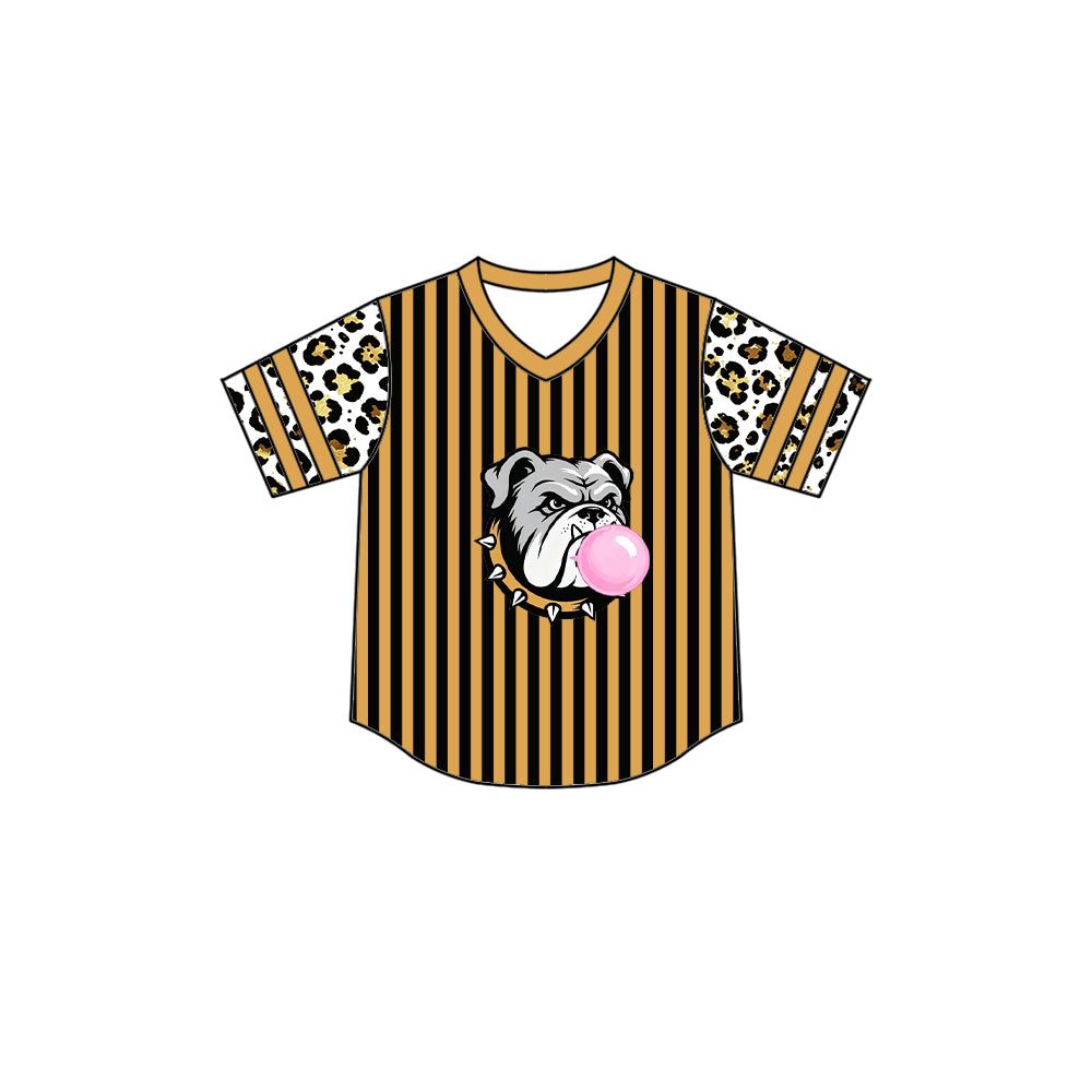 custom moq 5 mix size XY071709 Baby Kids Leopard Print Patchwork Striped Short Sleeve Team Top
