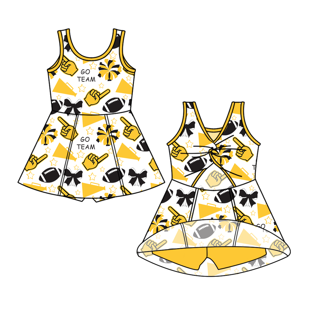 Custom moq 5 mix sizes summer teams baby girls clothes team yellow short sleeve skirts shorts sets and dress-25.6.7