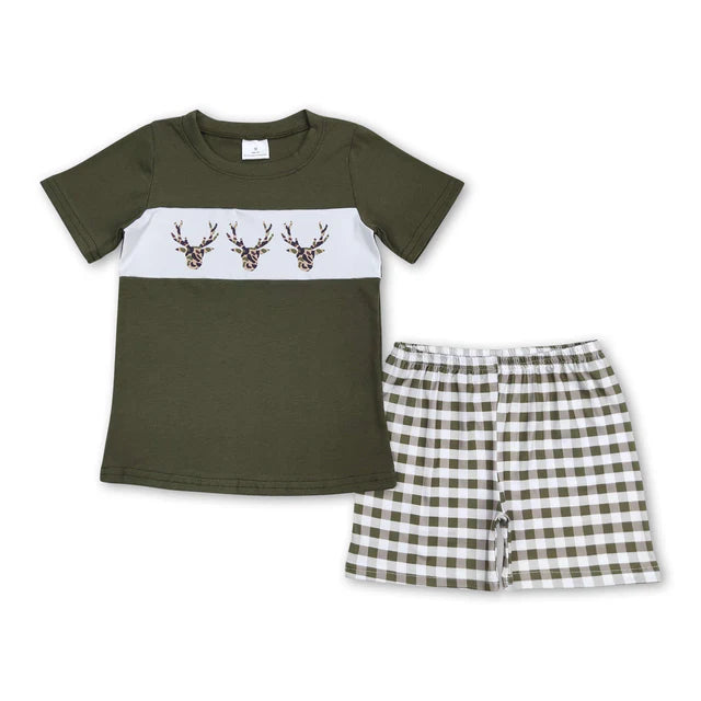 RTS NO MOQ Sibling Baby Boys Leopard Duck Green Shirt Shorts Outfits Clothes Sets