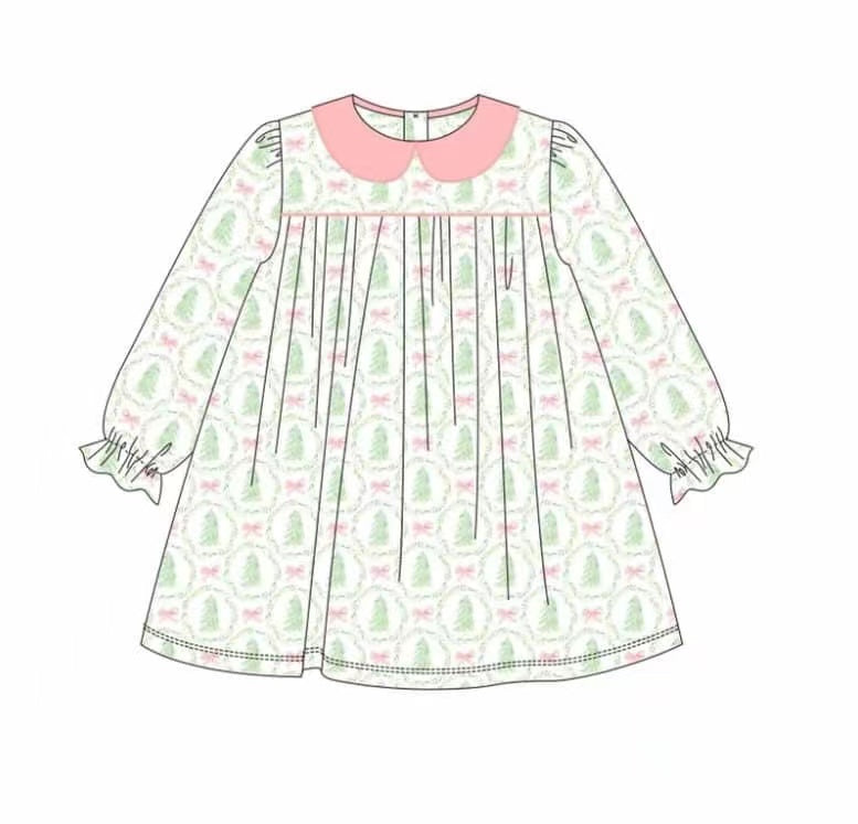 5.11custom each style moq 5eta 4-5week Sibling Sister Christmas style Christmas tree prints green baby girls romper and dress match family design