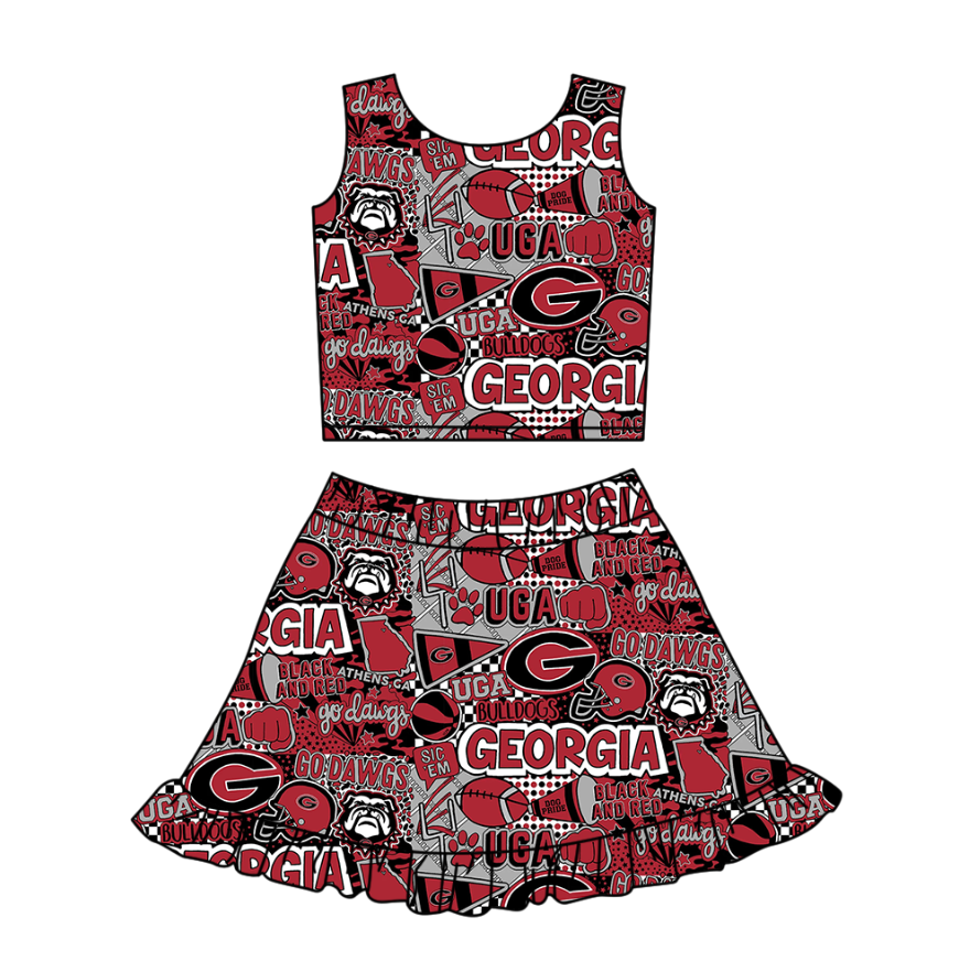 Custom moq 5 mix size milk silk summer teams baby girl clothes dark red sleeveless skirts set