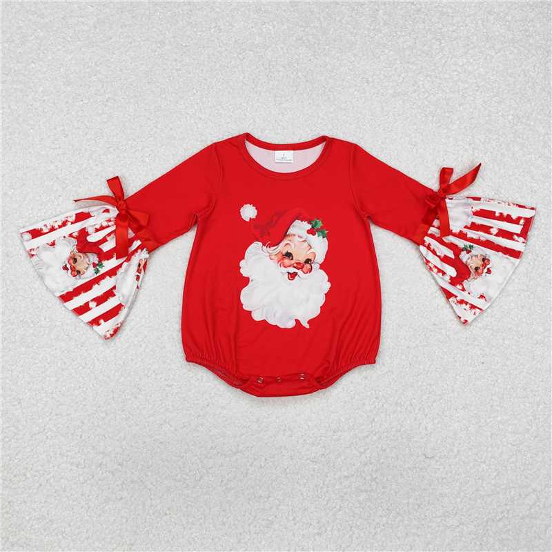 Baby Girls Christmas Red Santa Collection - Stripe Flare Pants Set & Bows Romper