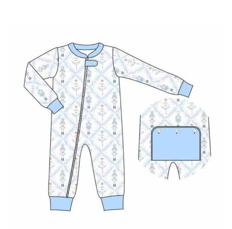 5.11custom each style moq 5eta 4-5week Sibling Sister blue vase prints blue boys and girls set and baby romper and dress match family design