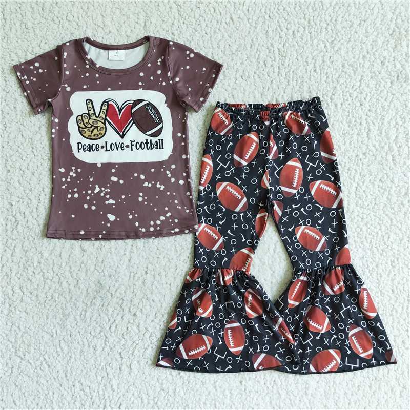 SALES NEW Baby Brown Rugby Bell Pant Set with Heart-Gesture Top Girls Outfit 2pcs Clothing Set for Infants