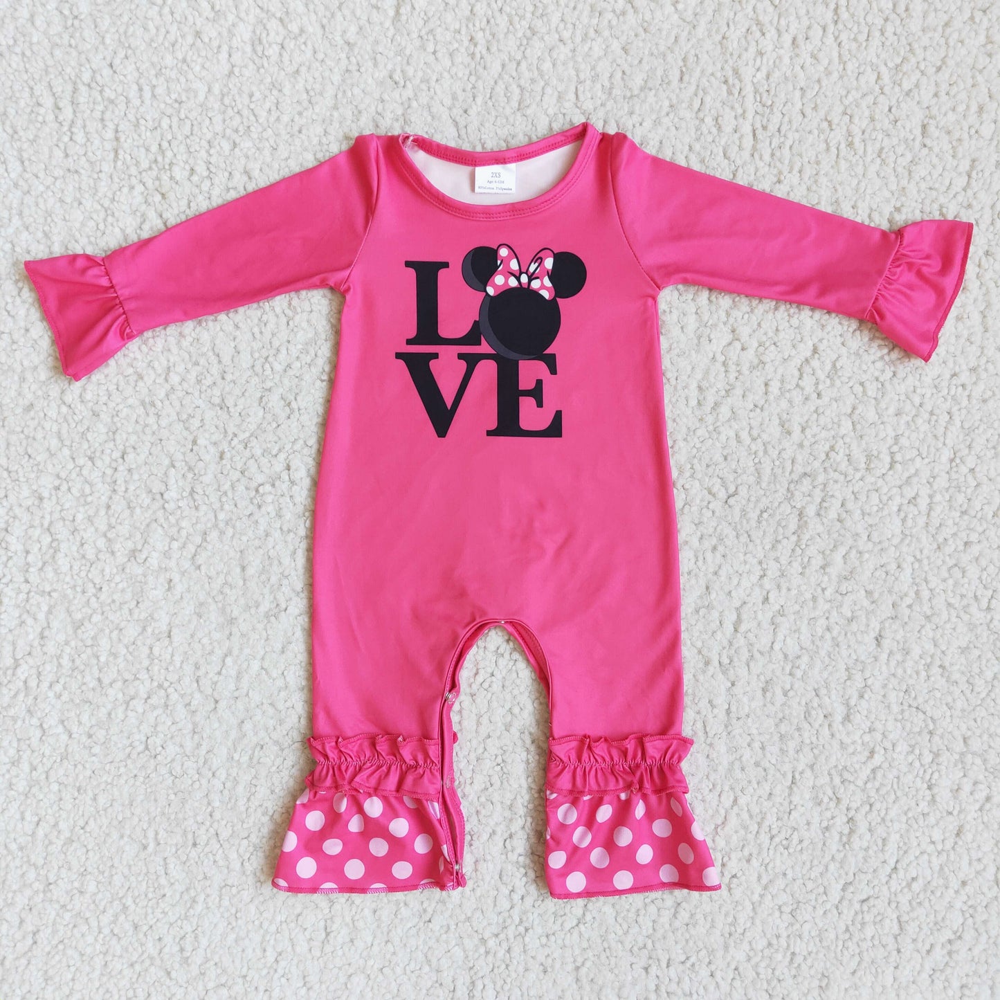 6 B8-35 Girls LOVE Valentine's Day Rose Red Long Sleeve Romper