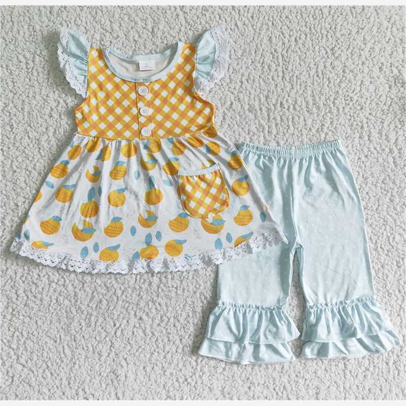 SALES NEW Baby girls peach ruffle capris summer sets