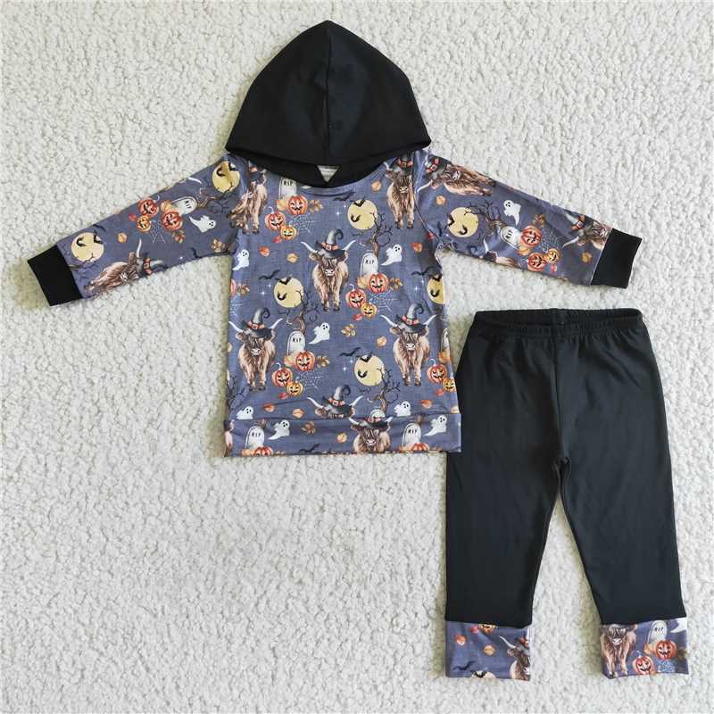 SALES NEW Baby boys fall cow pumpkin hooded pants sets