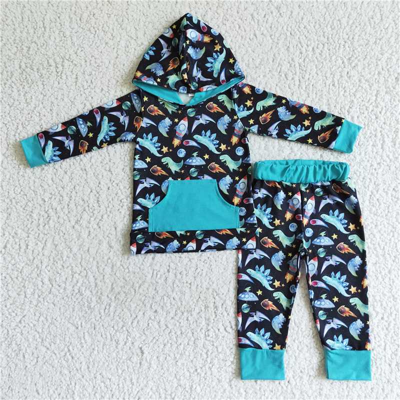SALES NEW Baby boys fall dinosaur hooded pants sets