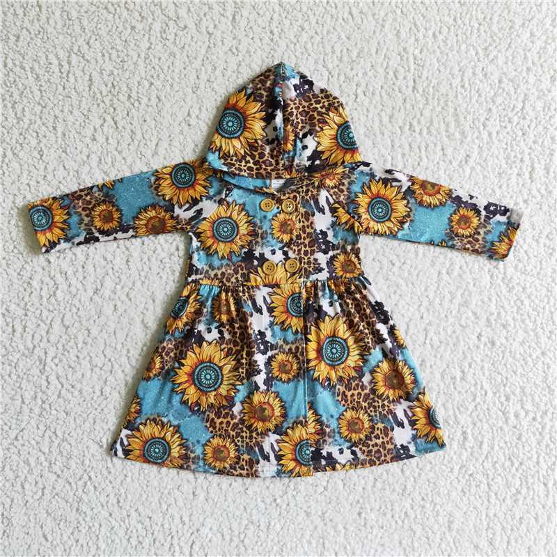 SALES NEW Baby girls hooded sunflower west long sleeve dresses