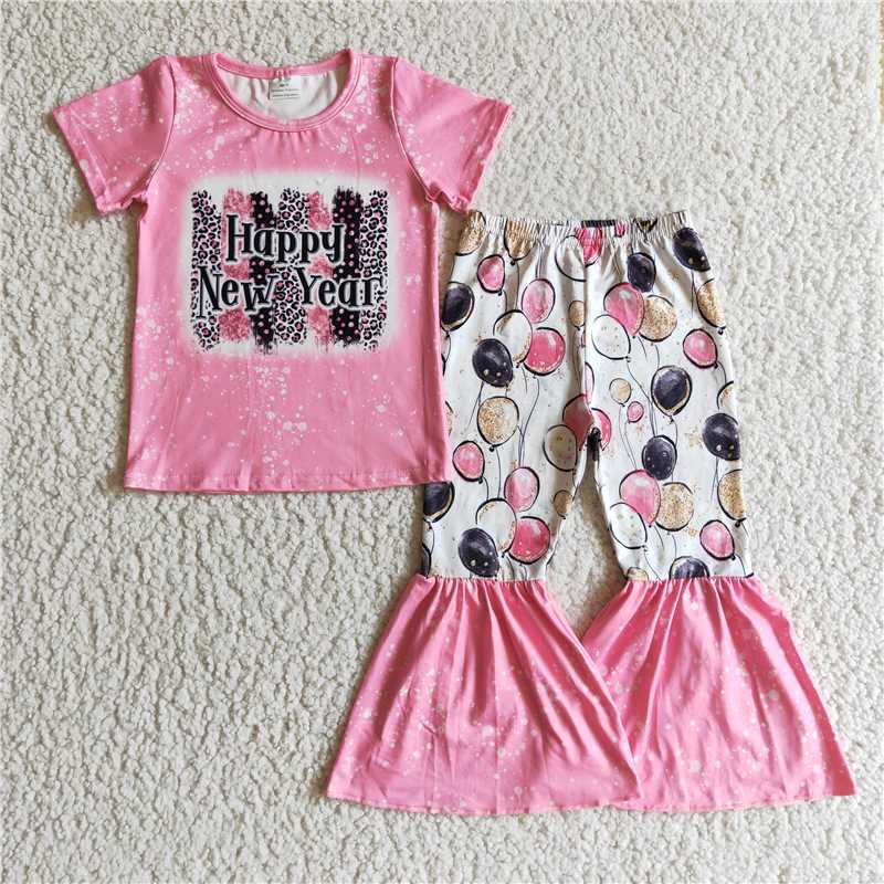 SALES NEW Baby Girls Pink Short Sleeve Balloon Bell Pants Outfit Set Cute Infant Clothing Combo