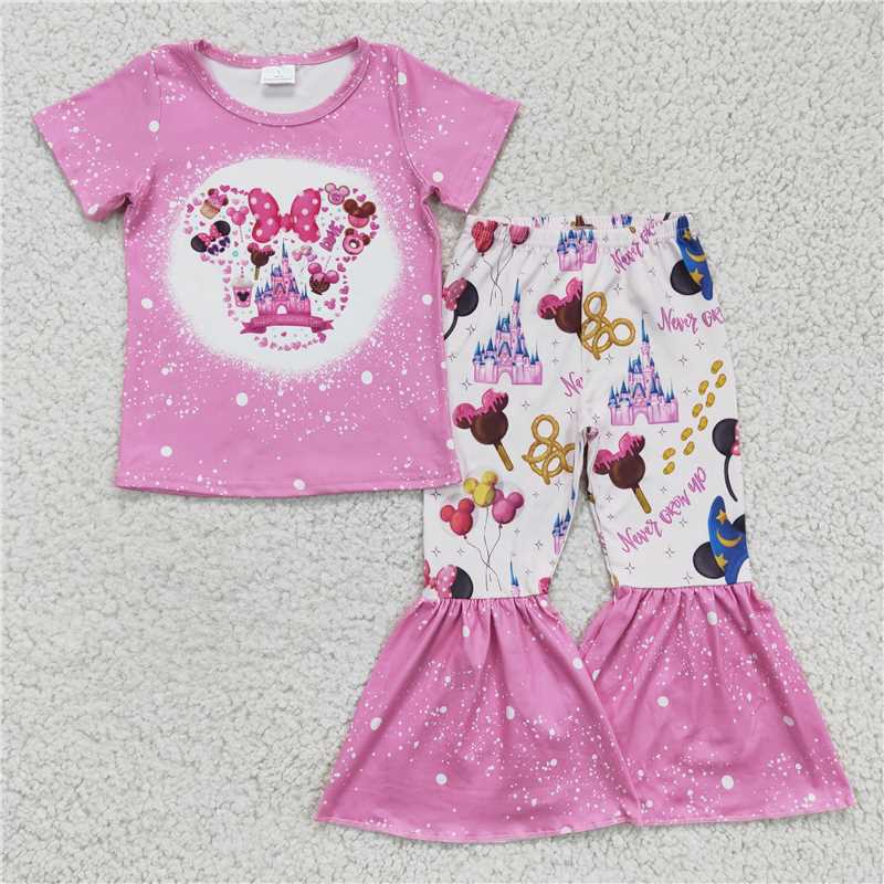 SALES NEW Baby Girls Pink Castle Top with Bell Pants Cute And Fashionable Outfit Set for Infants