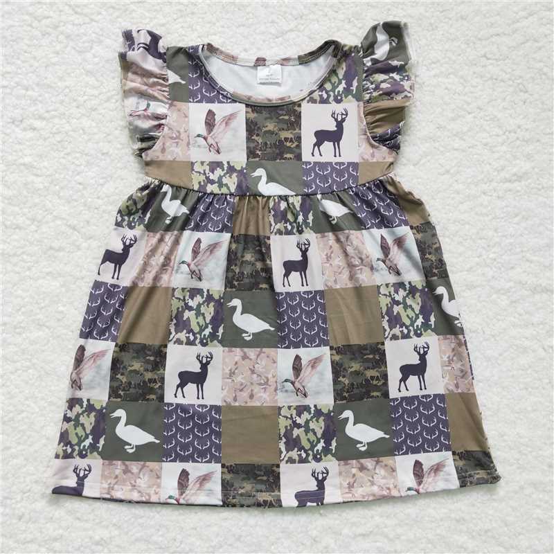 SALES NEW Baby Girls Pearl Flutter Sleeve Dress Cute Hunting Theme Girls Dress Baby Fashion Outfit Baby Clothing
