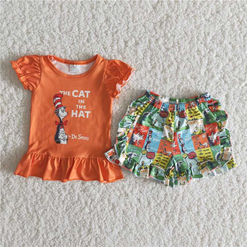 SALES NEW Summer reading orange shorts sets