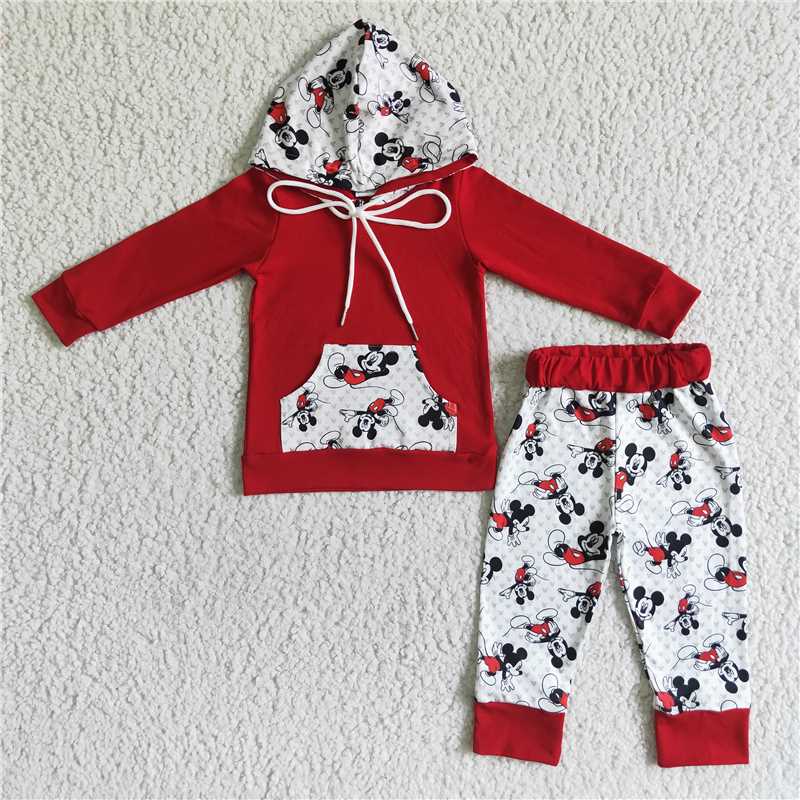 SALES NEW Children red cartoon mouse hooded pants clothes sets