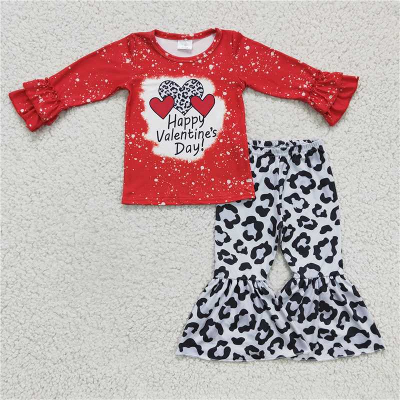 SALES NEW Valentine's Day Baby Girls Leopard Bell Pants Outfit Set Cute Animal Print Clothes Set for Infants