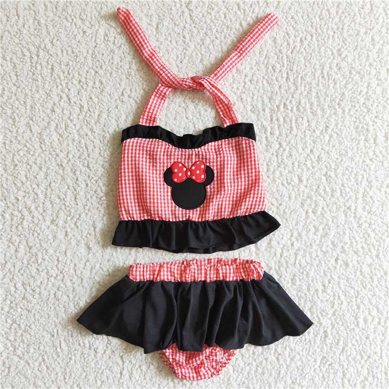 Cute Clothes S0008 Baby Girls Pink Plaid Embroidered Two-Piece Swimsuit