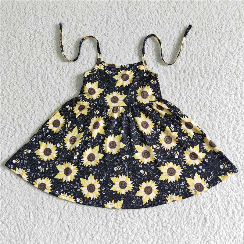 SALES NEW Sunflower Halter Knee-Length Dress for Baby Girls Cute Floral Print Casual Elegant Style for Toddlers And Infants