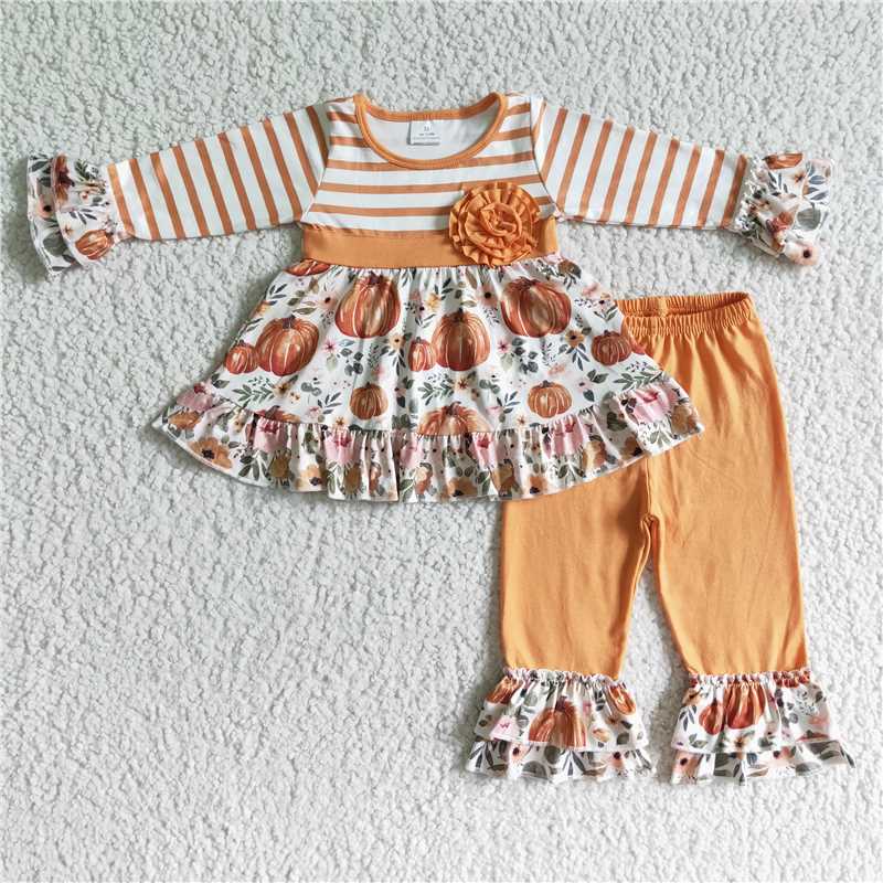 SALES NEW Baby girls fall orange pumpkin stripe pants sets