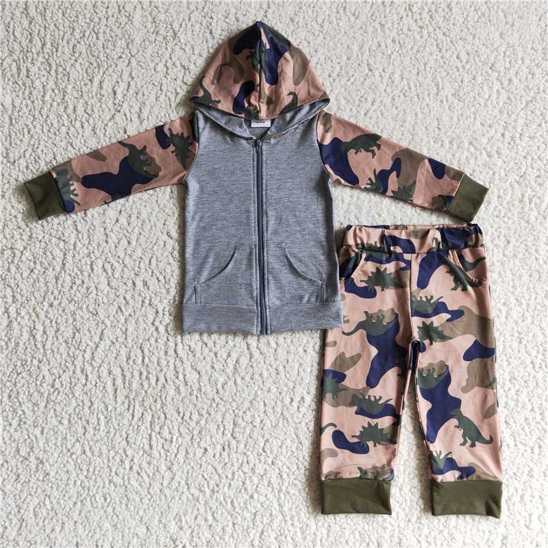 RTS NO MOQ Sibling Baby Boys clothes Camo Hooded Top Pants Clothes Sets
