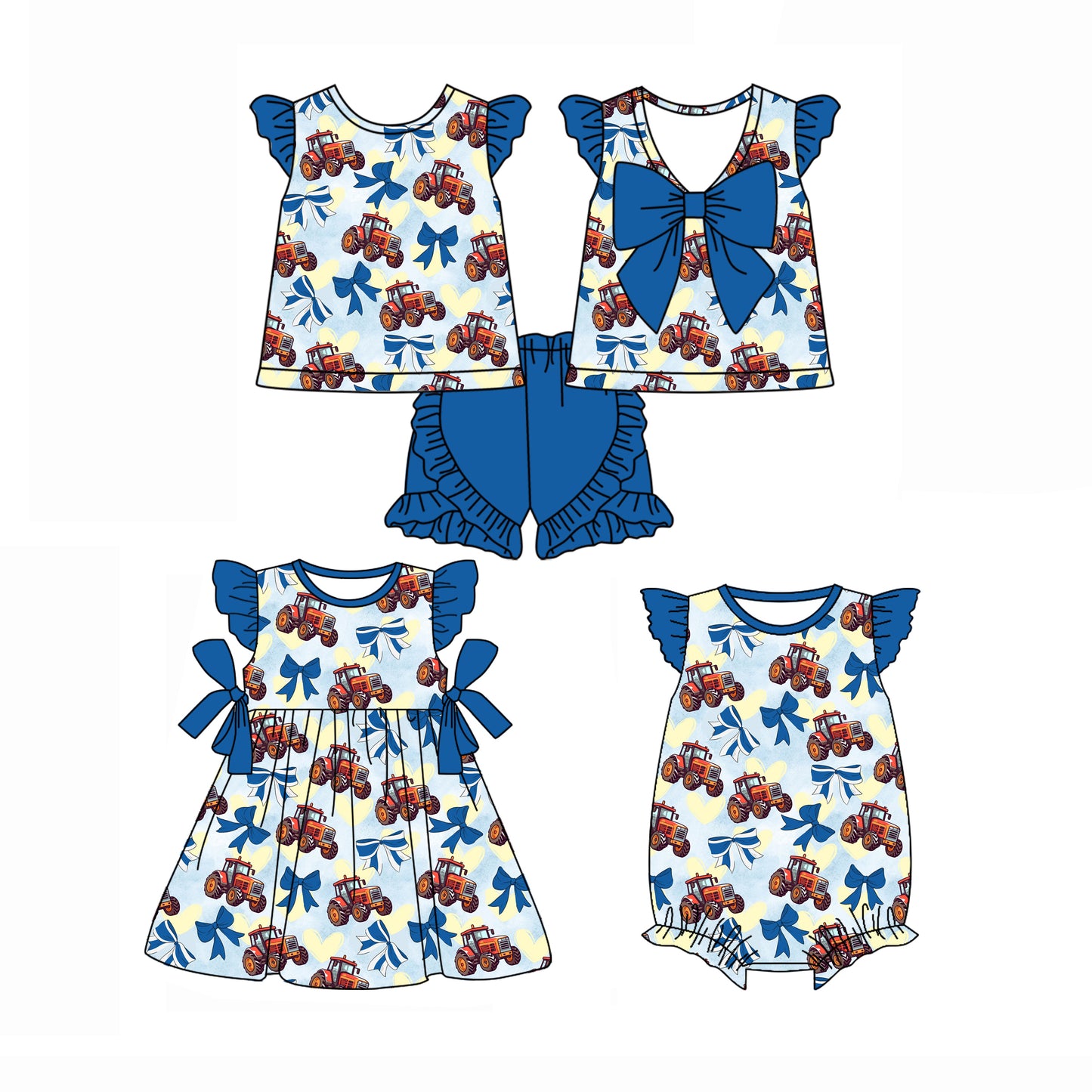 11.22 custom each style moq 5eta 4-6week Sibling Sister bow baby girl short sleeve shorts sets and dress and rompers match family design