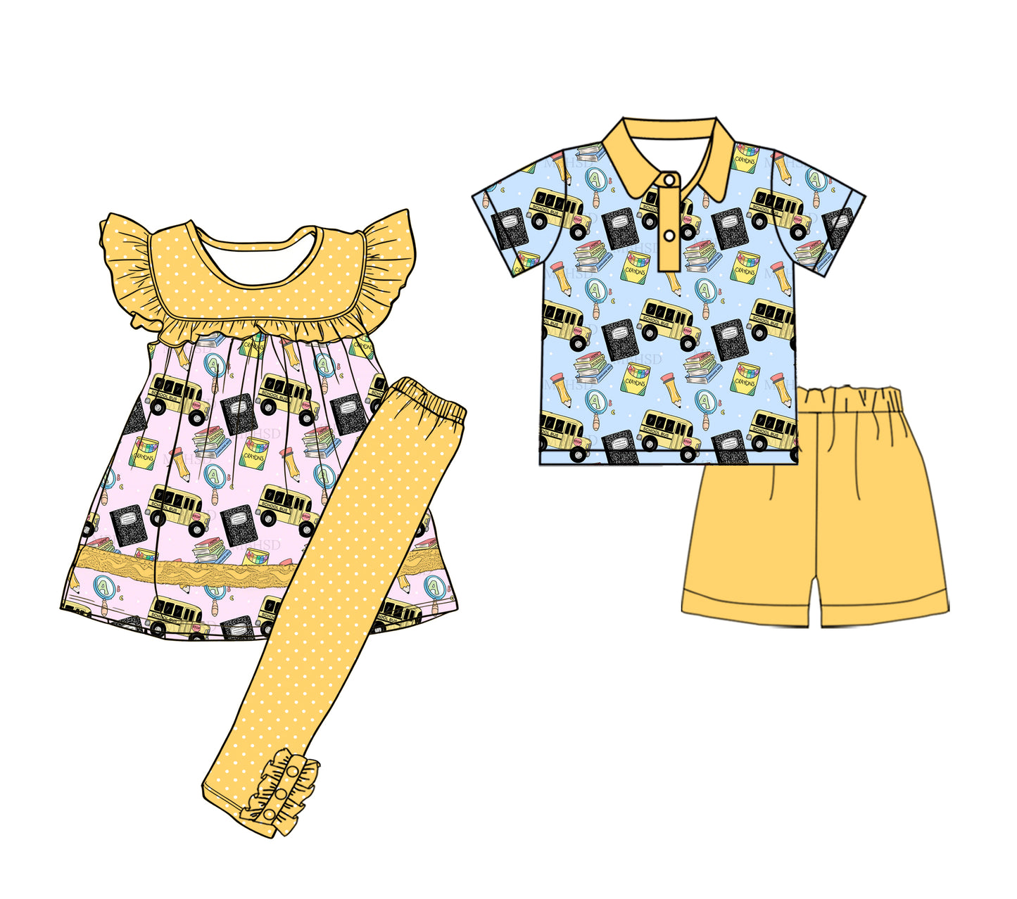 Custom moq 5 mix size Sibling Baby Girl's Flutter-Sleeved Top And Trousers Set Baby Boy's Short-Sleeved Top And Shorts Set for Back to School
