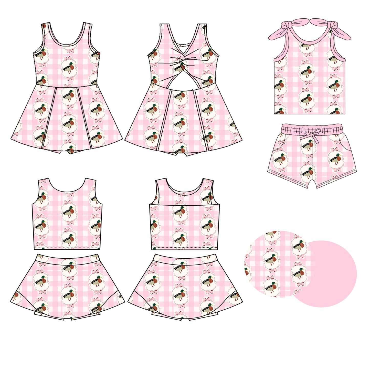 3.28 Custom moq 5 mix size Sibling Baby Girls Pink Checked Sleeveless Top And Shorts Set Sleeveless Top And Skirt Sets Dress Yoga Outfit