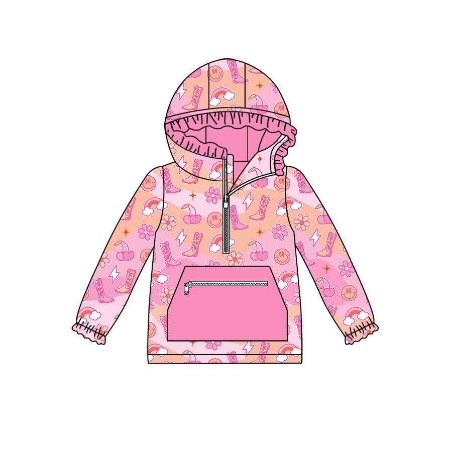 6.17 custom each style moq 5 eta 4-6week baby girls boots smiley pink hooded long sleeve top