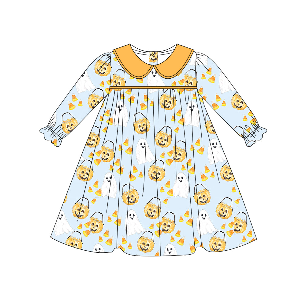 6.27 custom each style moq 5eta 4-6week Sibling Sister pumpkin orange baby girls sets and dress match family design