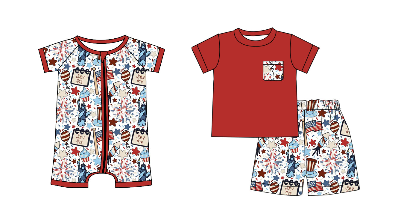 25.12.12 custom each style moq 5 eta 6-8week Sibling Sister flag baby boy short sleeve shorts sets and romper match design