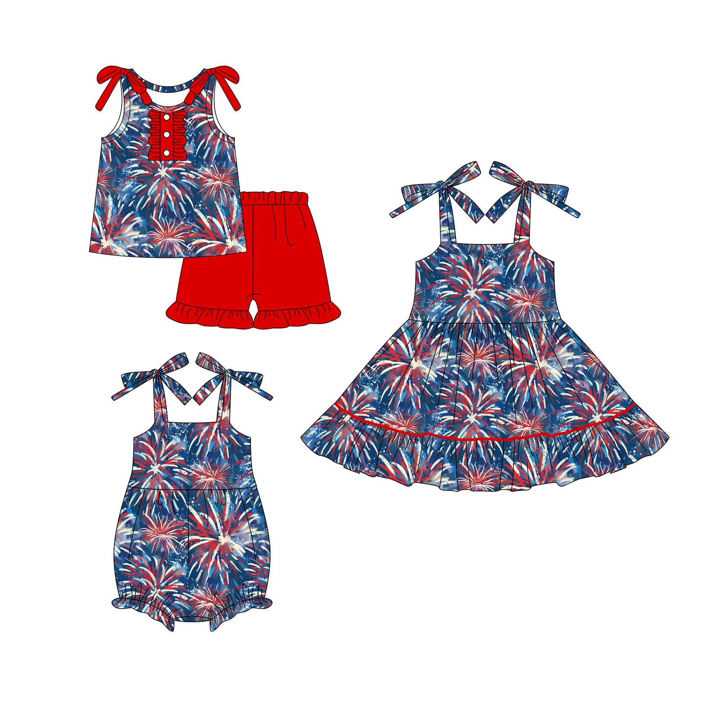 25.12.30 custom each style moq 5 eta 6-8week Sibling Sister baby short sleeve shorts sets and romper and dress match design