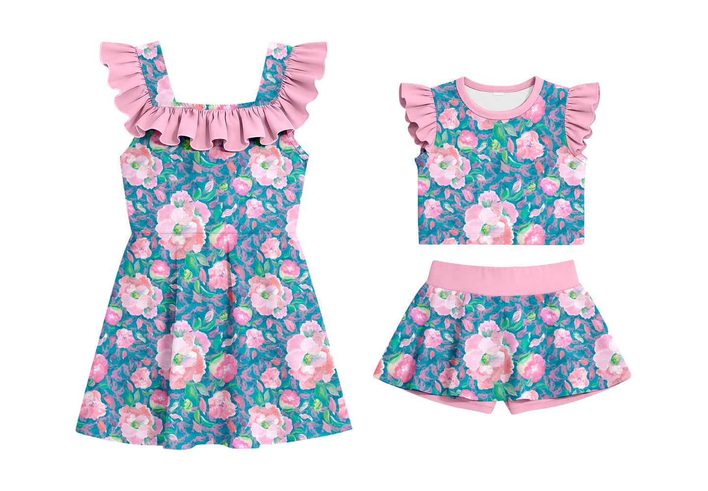 Custom moq 5 mix size Sibling Baby Girl Floral Print Sleeveless Top And Shorts Set Dress Cute Summer Outfit for Infants