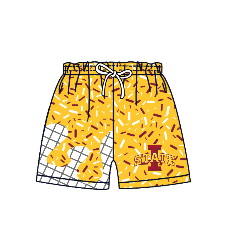 Custom moq 5 mix size milk silk summer teams Baby Camo Hooded Short Sleeve Top and Shorts Set Yellow Ice Cream Drips Hooded Top with Matching Shorts