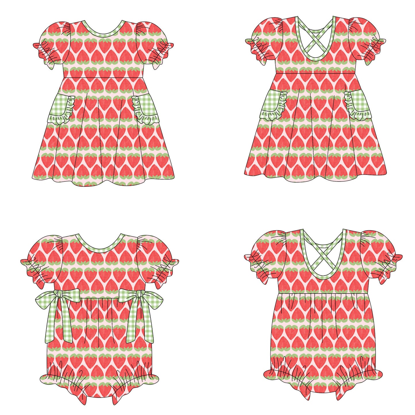 25.10.9 custom each style moq 8 eta 6-8week Sibling Sisters strawberry baby girl short sleeve dress and romper match family design