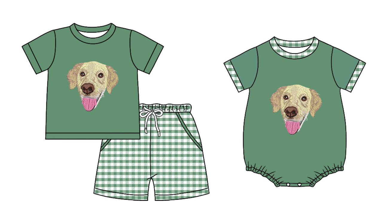 25.10.30 custom each style moq 5 eta 6-8 week Sibling Sister puppy baby boy short sleeve shorts sets and boy rompers match family design