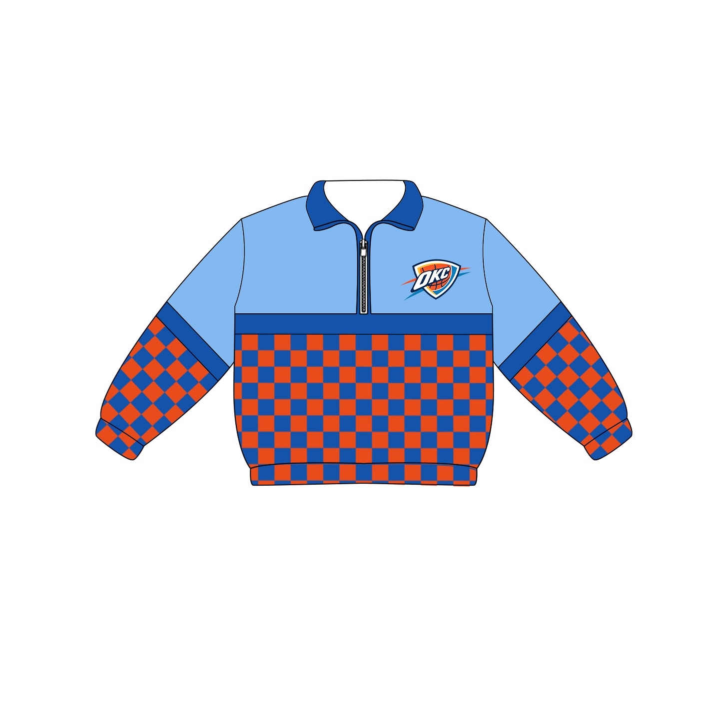 Custom moq 5 mix size milk silk summer teams Adult And Kids Long Sleeve Checked Blue Tee Shirts Zip Pullovers Tops