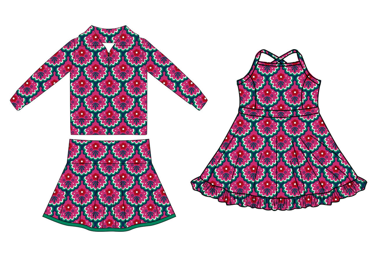 25.10.24 custom each style moq 5 eta 6-8week Sibling Sisters floral baby girl long sleeve skirts sets and dress match family design