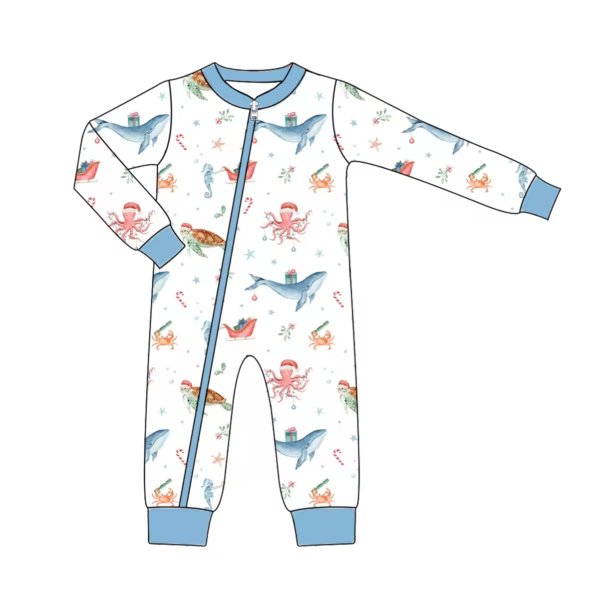 Custom moq 3 eta 6-8 weeks Marine Animal Light Blue Long Creeper