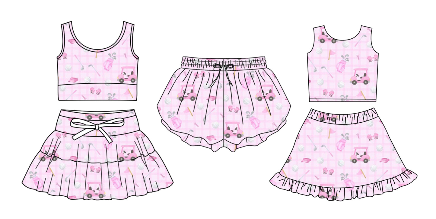 3.27 Custom moq 5 mix size Sibling Baby Girls Pink Sleeveless Top And Skirts Set Yoga Shorts Outfit