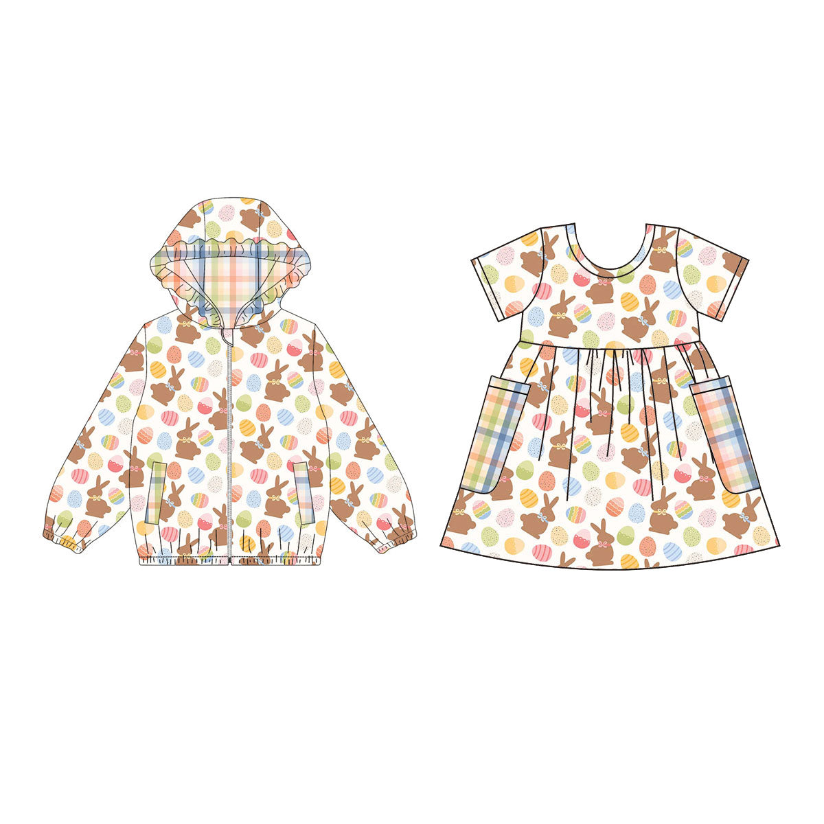 25.10.15 custom each style moq 5 eta 6-8week Sibling Sisters bunny baby girl hooded long sleeve top and dress match family design