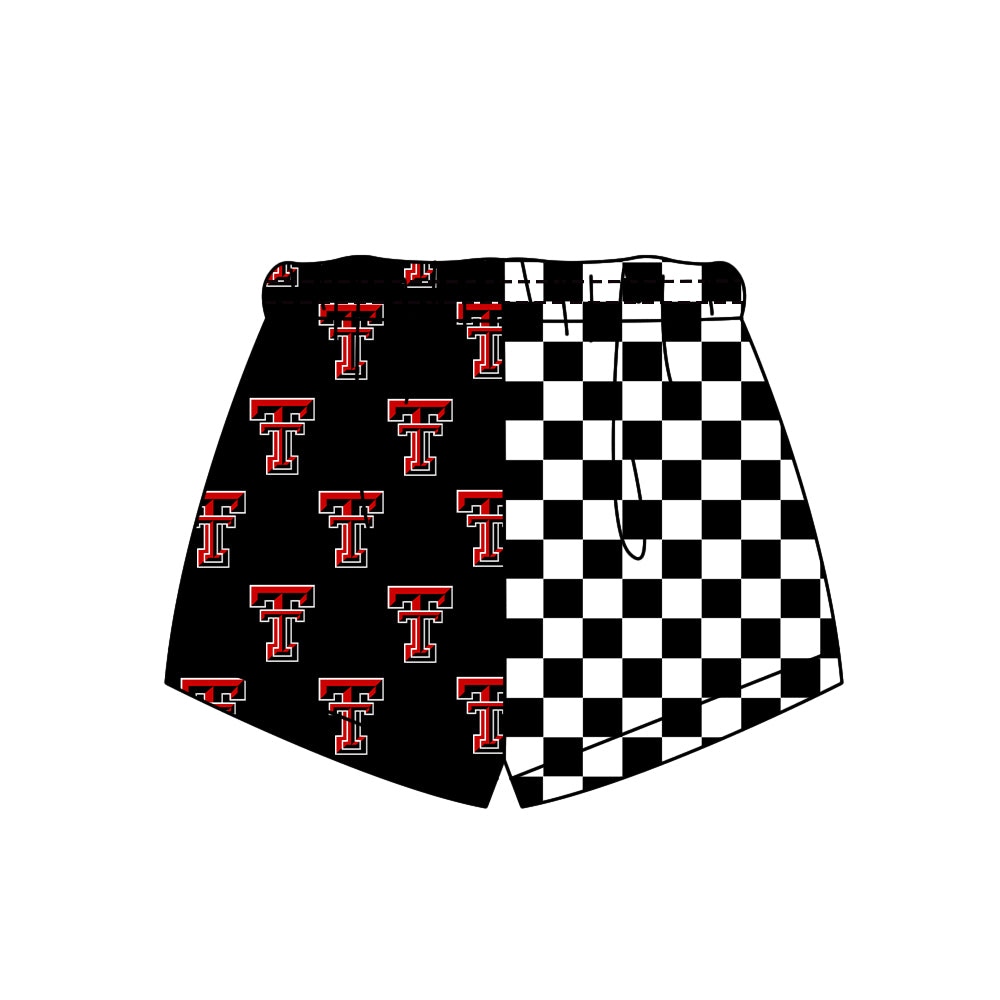 Custom moq 5 mix size milk silk summer teams Adult And Kids Half Black White Check Half Black Comfortable Shorts