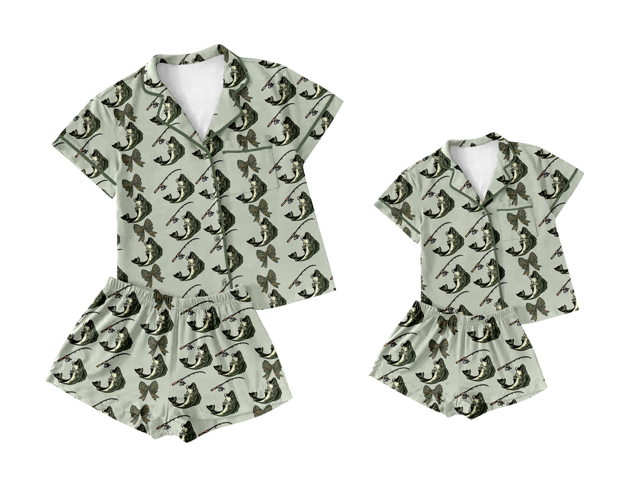 3.5 custom each style moq 5eta 4-6week Sibling Sister fish short sleeve shorts sets and adult sets match design