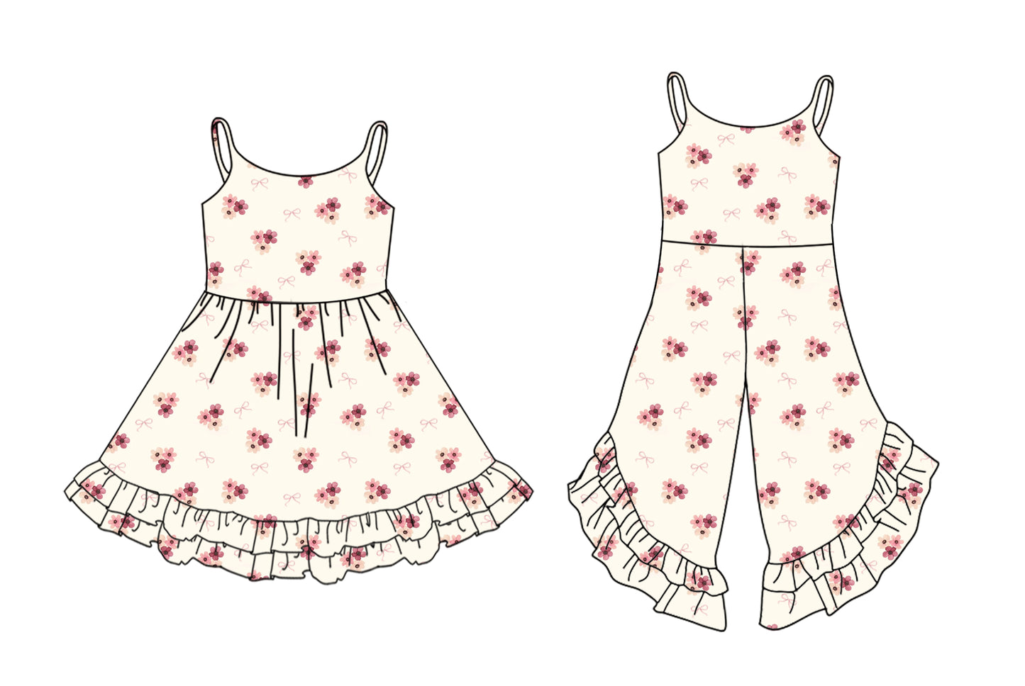 25.12.27 custom each style moq 5 eta 6-8week Sibling Sister bow floral baby short sleeve dress and jumpsuit match design