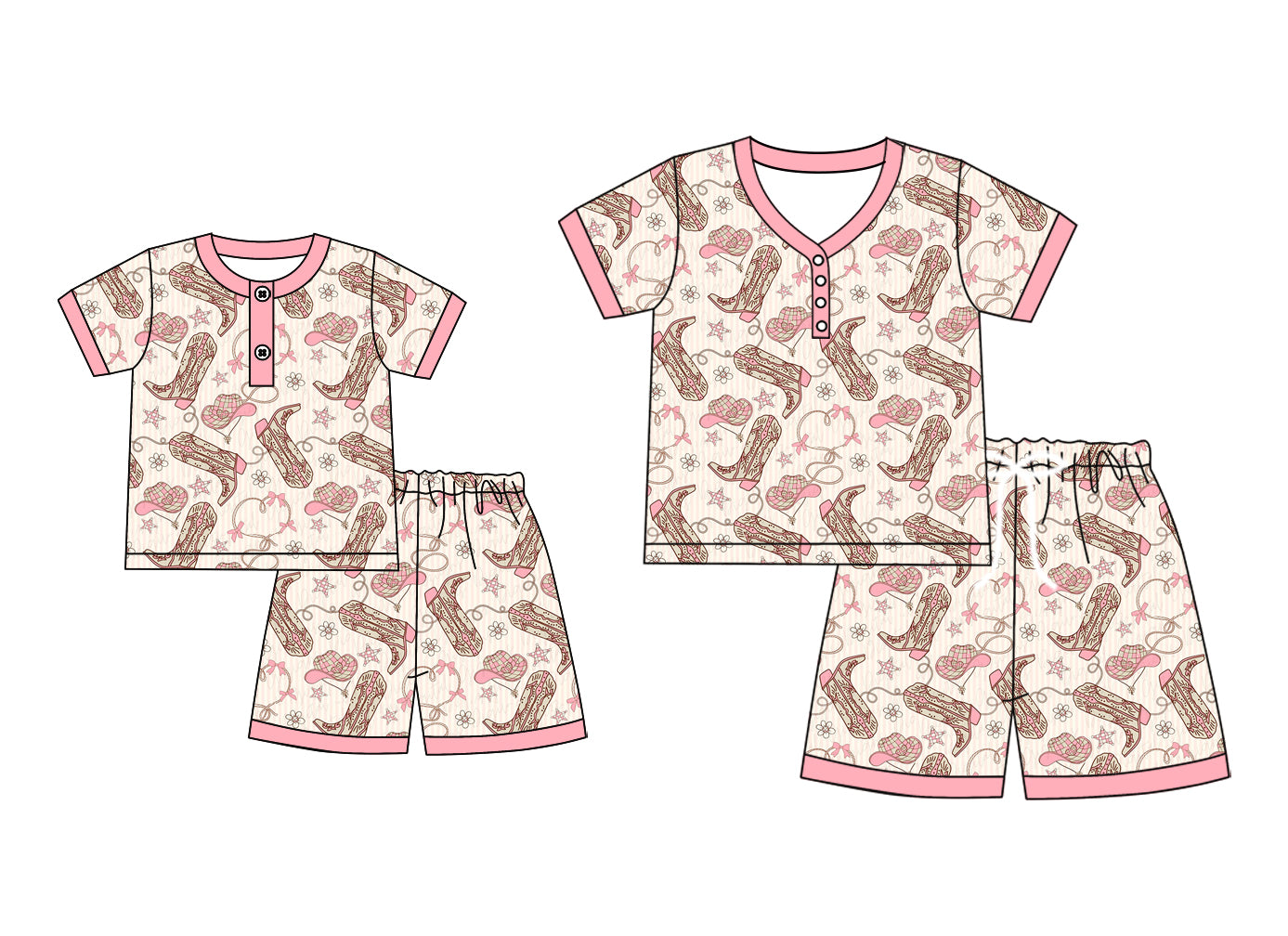 4.23 custom each style moq 5eta 4-6week Sibling Sister boot hat short sleeve shorts sets and adult sets match design