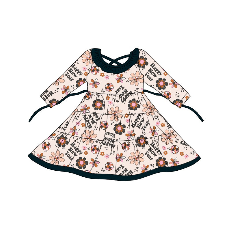 8.20 custom each style moq 5eta 4-6week baby girls clothes floral black long sleeve dress