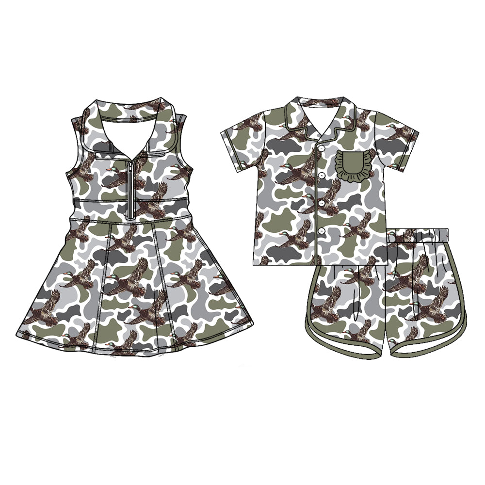 26.1.22 custom each style moq 5 eta 6-8week Sibling Sister duck camouflage baby short sleeve shorts sets and dress match design
