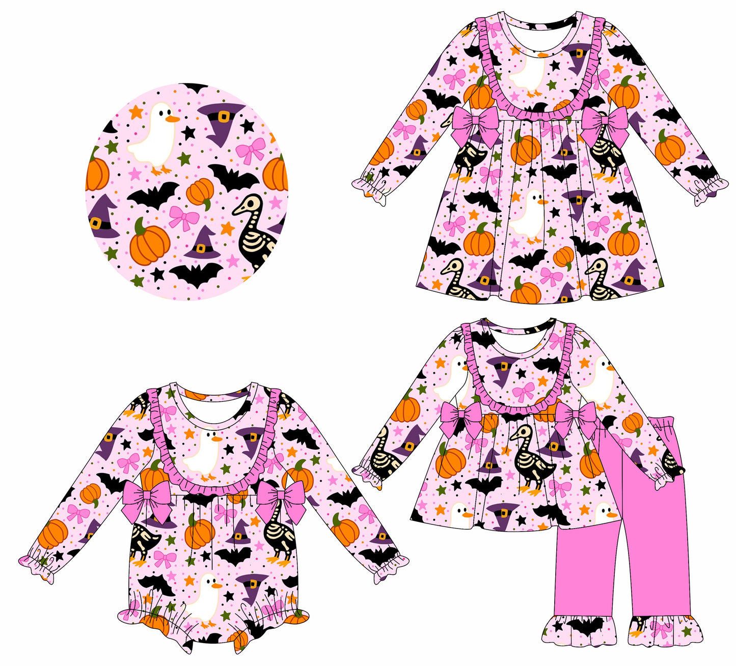 25.7.14 custom each style moq 5eta 4-6week Sibling Sisters pumpkin bow baby girl long sleeve pants sets and dress and rompers match family design